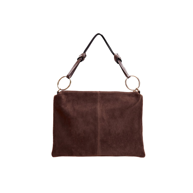 W by Whitemood-Suede Leather Shoulder Bag - Dark Brown