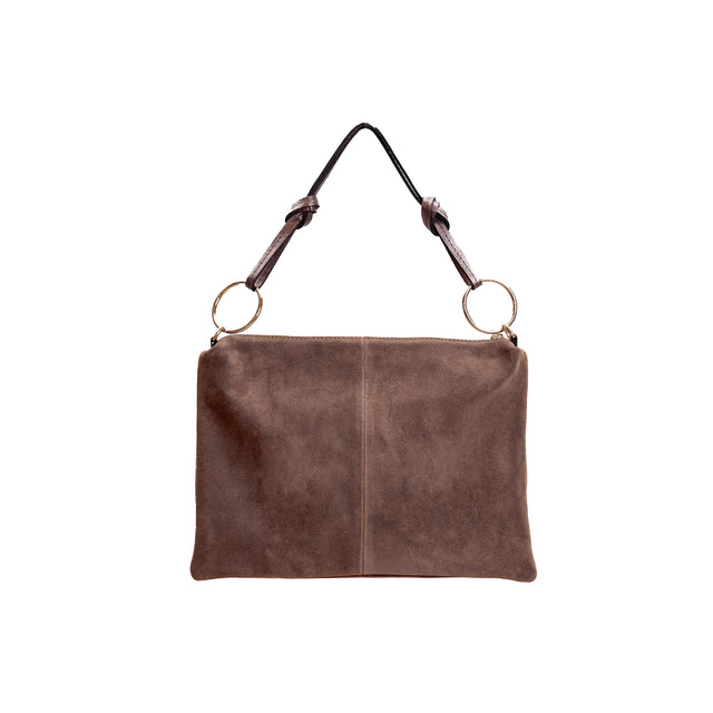 W by Whitemood-Suede Leather Shoulder Bag - Taupe