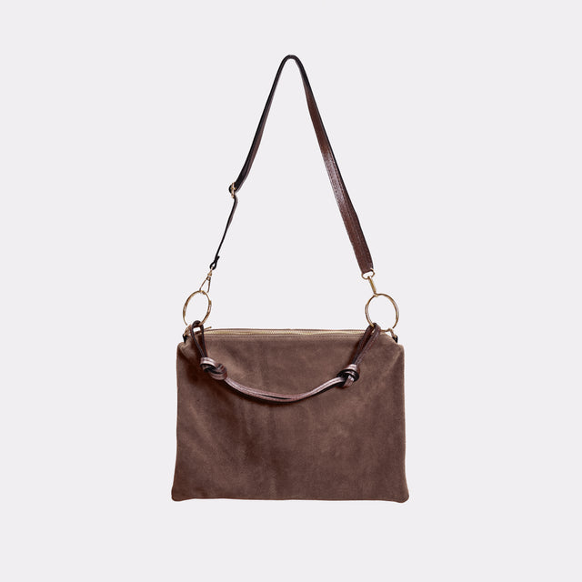 W by Whitemood-Suede Leather Shoulder Bag - Taupe