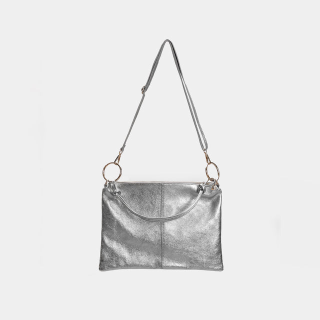 W by Whitemood-Laminated leather shoulder bag - silver