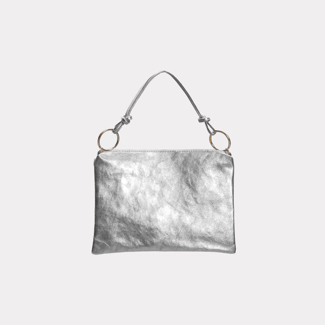 W by Whitemood-Borsa a spalla in pelle laminata - argento