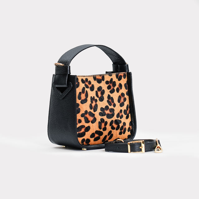 W by Whitemood-Spotted Pony Skin Bag - Black/Beige