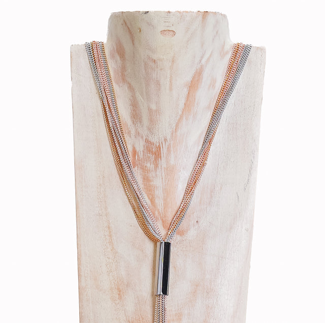 W by Whitemood-Multi-strand Y necklace - silver/gold/rose gold