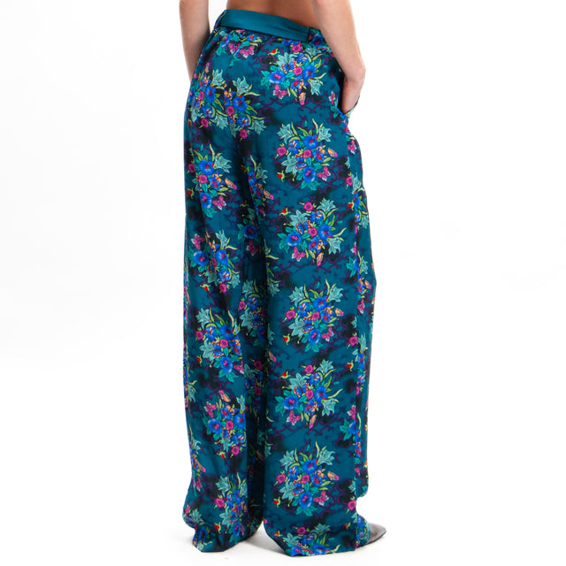 Wu'side-Pantalone fantasia floreale - ottanio/acqua/royal