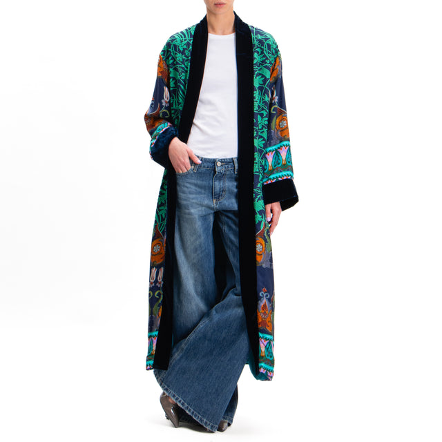 Wu'side-Fantasy Kimono with Velvet Edges - Blue/Aqua/Turquoise