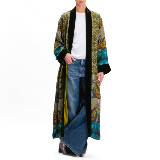 Wu'side-Kimono fantasia con bordi in velluto - salvia/militare/royal