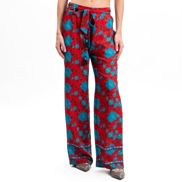 Wu'side-Floral Patterned Trousers - Red/Teal