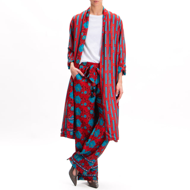 Wu'side-Floral Patterned Trousers - Red/Teal