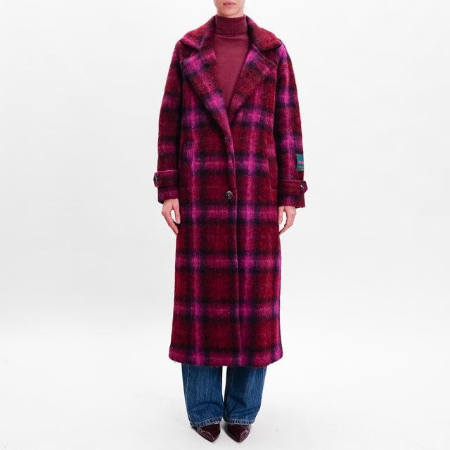 Wu'side-Cappotto tartan lana cotta - ciclamino/vino