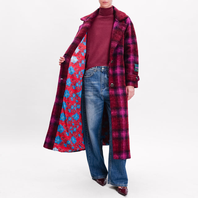 Wu'side-Cappotto tartan lana cotta - ciclamino/vino