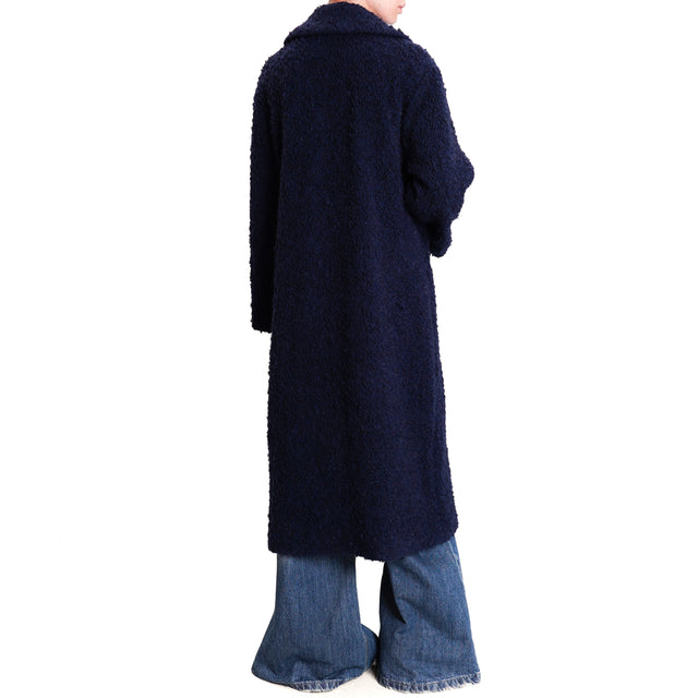 Wu'side-Bouclé coat with jewel buttons - blue