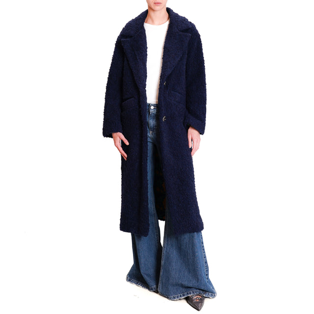 Wu'side-Bouclé coat with jewel buttons - blue