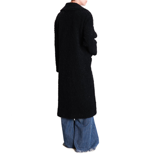 Wu'side-Bouclé coat with jewel buttons - black