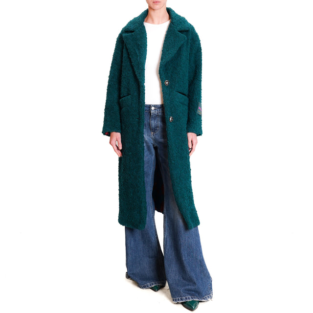 Wu'side-Bouclé coat with jewel buttons - GREEN