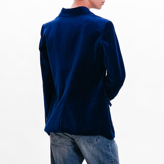 Wu'sde-Double-breasted velvet jacket in moleskin fabric - blue