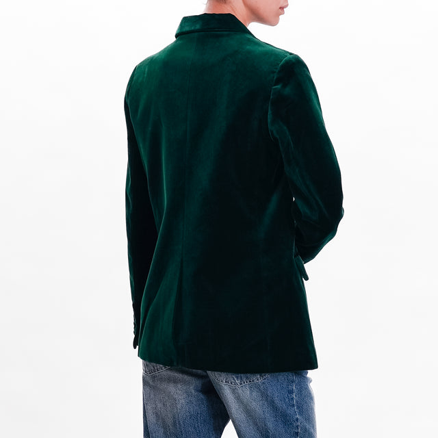 Wu'sde-Double-breasted velvet jacket in moleskin fabric - GREEN