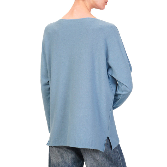 Zeroassoluto-V-neck sweater with side slits - dust