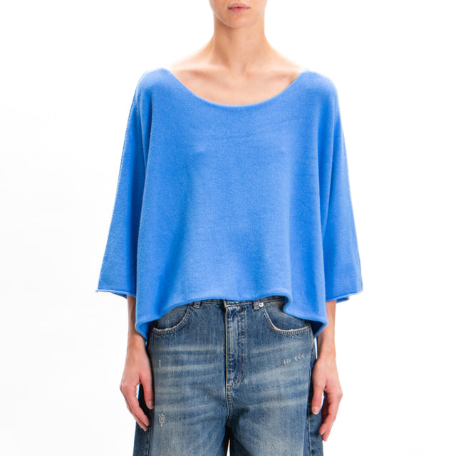 Zeroassoluto-Wide Sleeve Crop Top - Light Blue