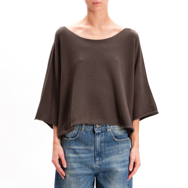 Zeroassoluto-Wide Sleeve Crop Top - Chocolate