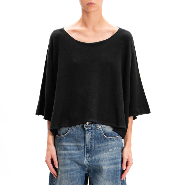 Zeroassoluto-Wide Sleeve Crop Top - Black