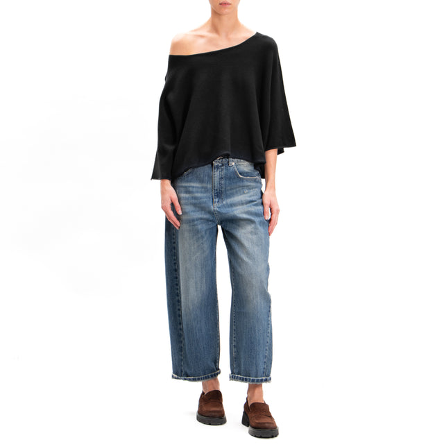 Zeroassoluto-Wide Sleeve Crop Top - Black