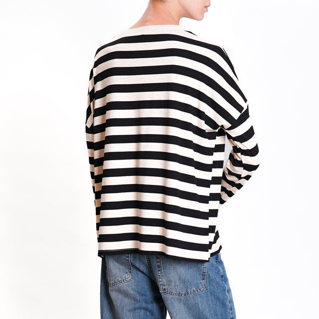 Zeroassoluto-Lurex crew-neck striped T-shirt - black/beige