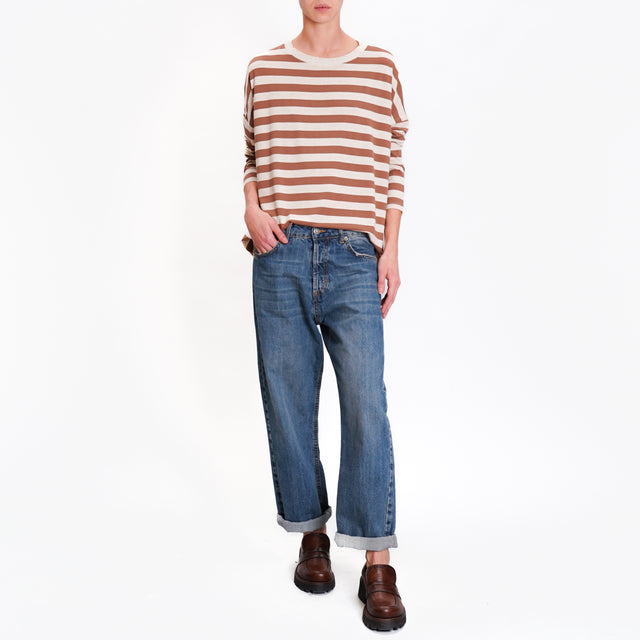 Zeroassoluto-T-shirt striped crew neck lurex - tobacco/beige