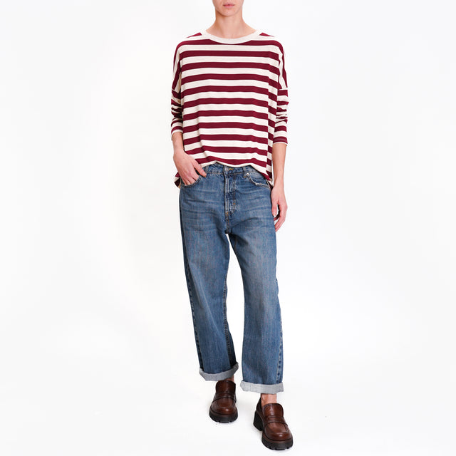 Zeroassoluto-Lurex crew-neck striped T-shirt - wine/beige