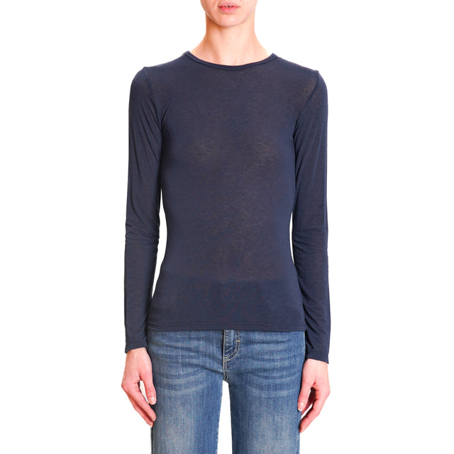 Zeroassoluto-Thin Cashmere Blend T-Shirt - Blue