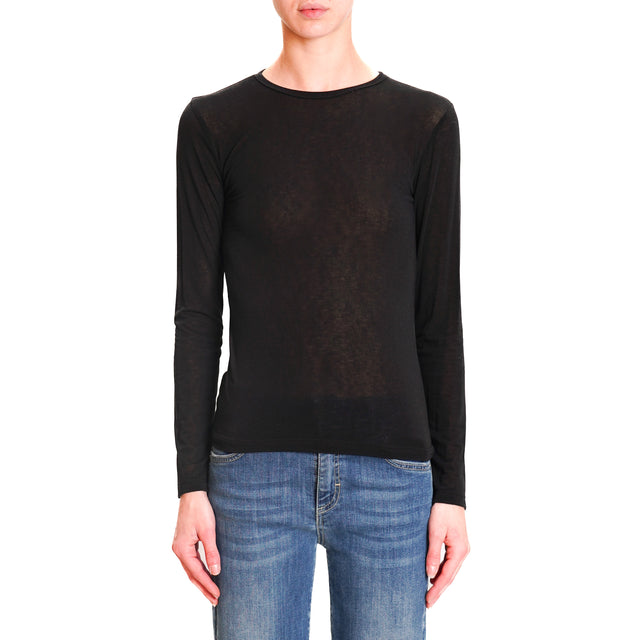 Zeroassoluto-Thin Cashmere Blend T-Shirt - Black