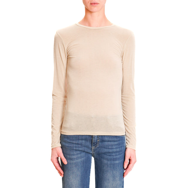 Zeroassoluto-Thin cashmere blend T-shirt - nude