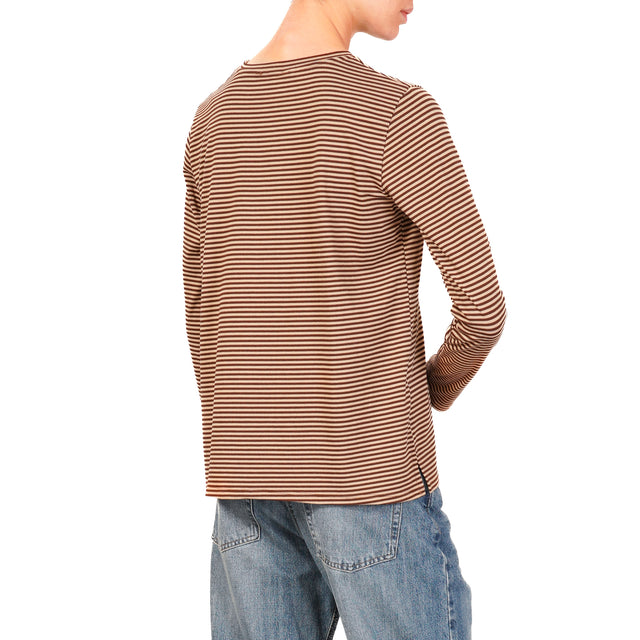 Zeroassoluto-T-shirt girocollo righe in jersey - moro/beige