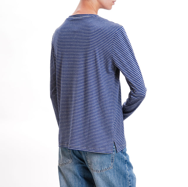 Zeroassoluto-T-shirt girocollo righe in jersey - royal/grigio melange