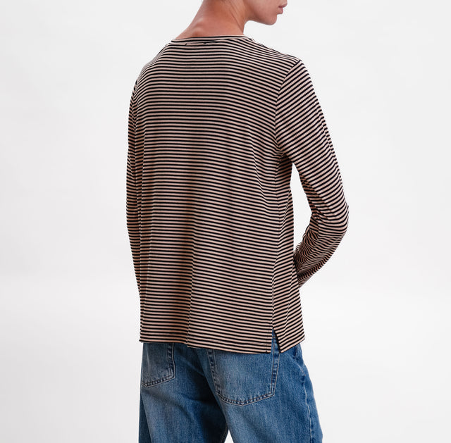 Zeroassoluto-T-shirt girocollo righe in jersey - sand/nero