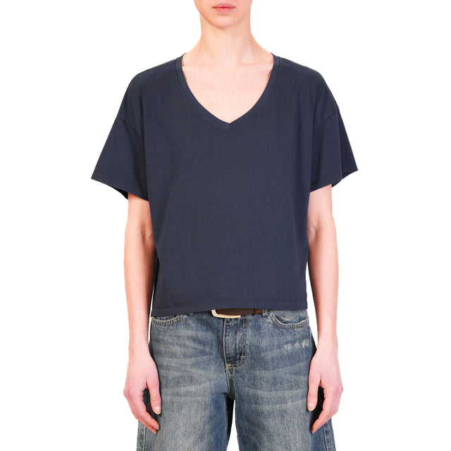 Zeroassoluto-T-shirt scollo v in cotone elasticizzato - blu