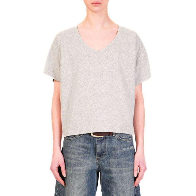 Zeroassoluto-T-shirt scollo v in cotone elasticizzato - grigio melange