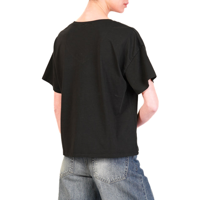 Zeroassoluto-T-shirt scollo v in cotone elasticizzato - nero