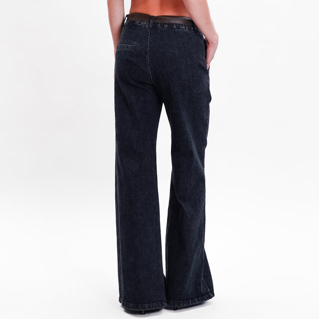 Zeroassoluto-Pantalone LILLY palazzo tela jeans elasticizzata - denim nero