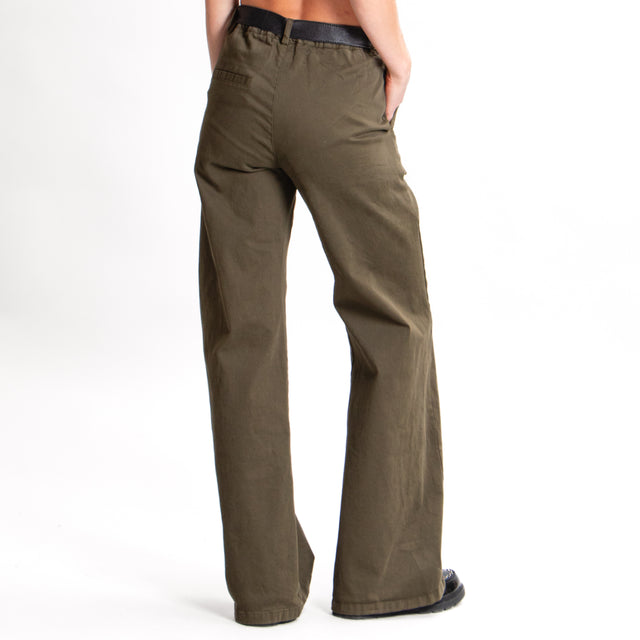 Zeroassoluto-Pantalone LILLY palazzo cotone elasticizzato - militare