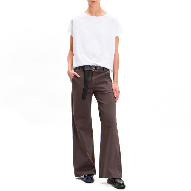 Zeroassoluto-Pantalone LILLY palazzo cotone elasticizzato - moro