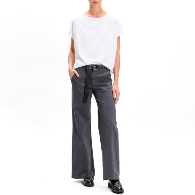 Zeroassoluto-LILLY palazzo trousers in stretch cotton - lead