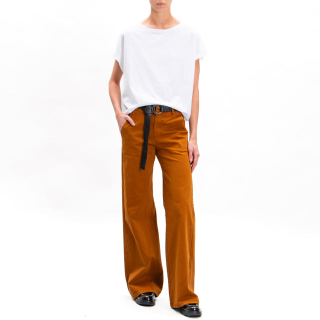 Zeroassoluto-Pantalone LILLY palazzo cotone elasticizzato - whiskey