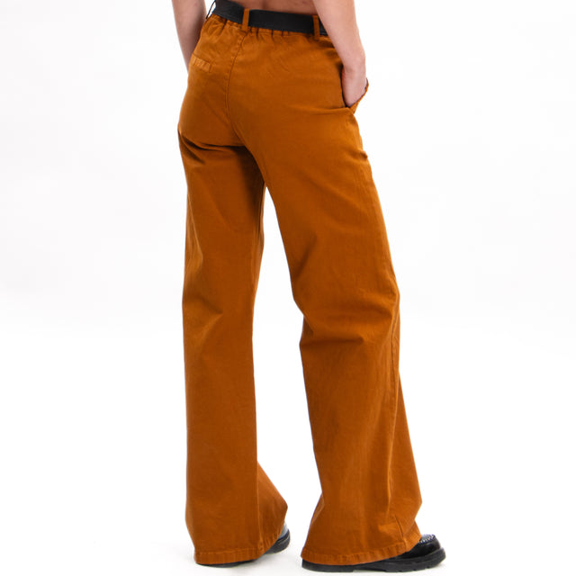 Zeroassoluto-LILLY palazzo pants in stretch cotton - whiskey