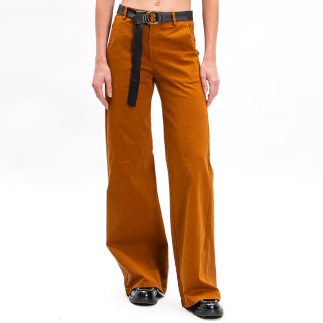 Zeroassoluto-LILLY palazzo pants in stretch cotton - whiskey