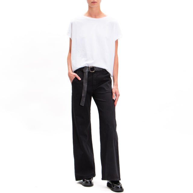 Zeroassoluto-Pantalone LILLY palazzo cotone elasticizzato - nero