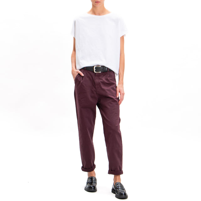 Zeroassoluto-Pantalone LOLA boyfriend cotone elasticizzato - burgundy