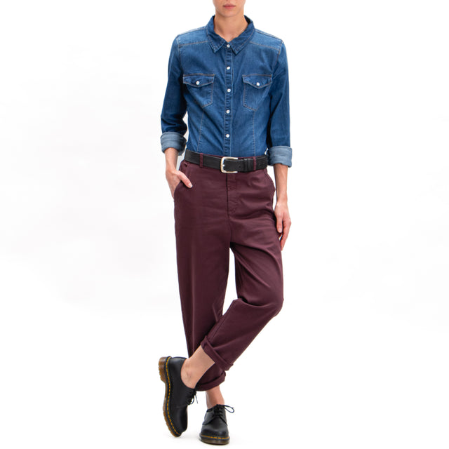 Zeroassoluto-LORY baggy stretch cotton trousers - burgundy