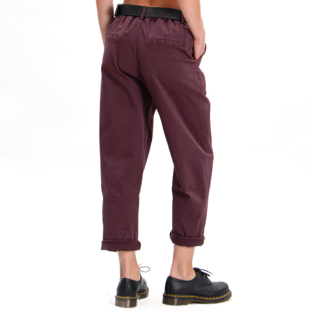 Zeroassoluto-Pantalone LORY baggy cotone elasticizzato - burgundy