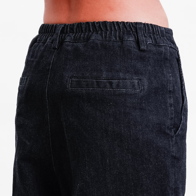 Zeroassoluto-Pantalone LORY baggy tela jeans elasticizzata - denim nero