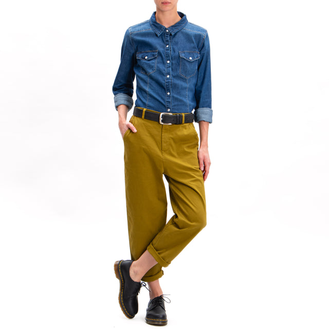 Zeroassoluto-LORY baggy stretch cotton trousers - oil